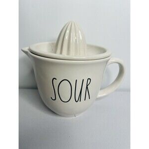 Rae Dunn SOUR Citrus Juicer Pitcher w/Removable Lid - White Ceramic Magenta